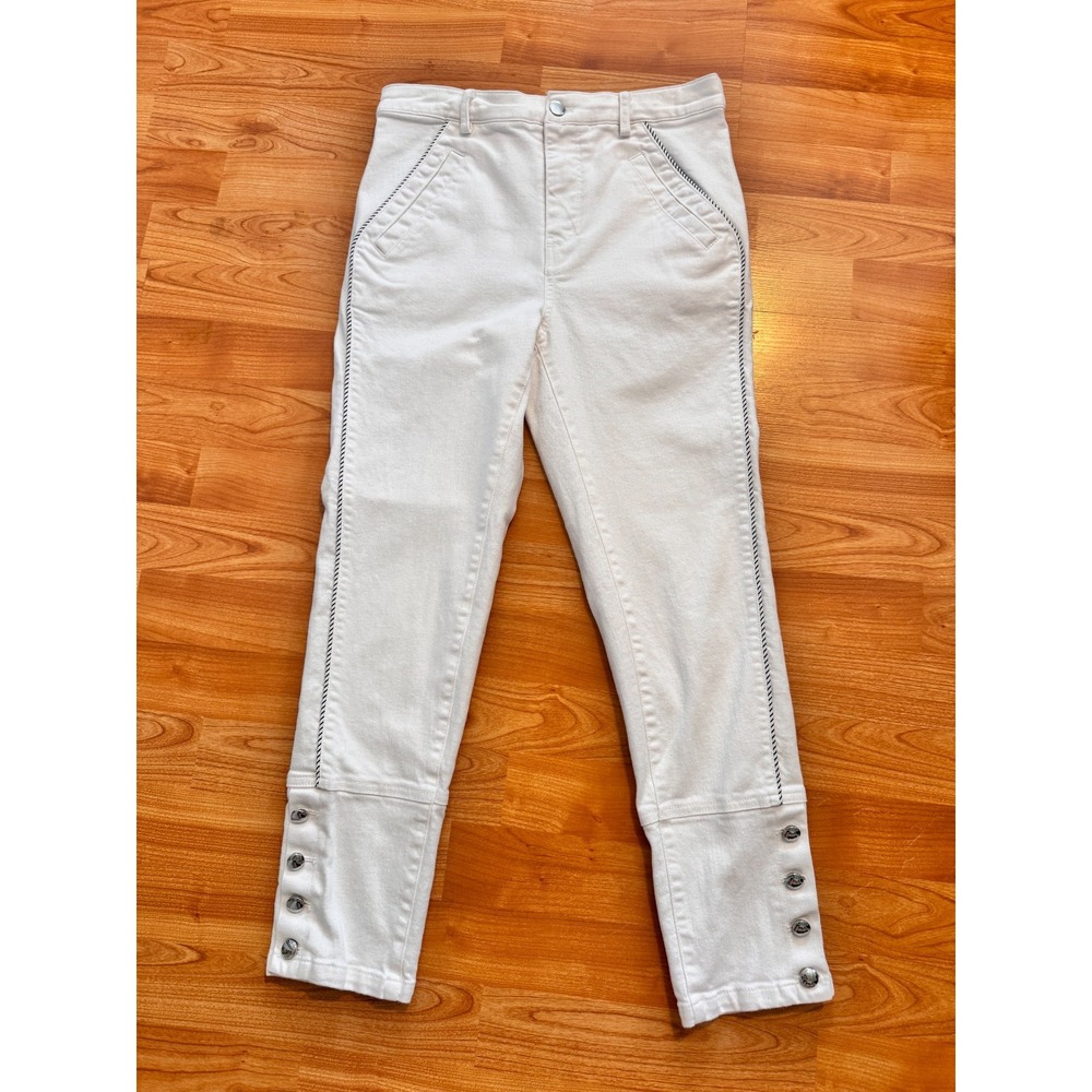 MAEVE ANTHROPOLOGIE Jeans 26 Women's Ankle White Denim Jean Nautical piping